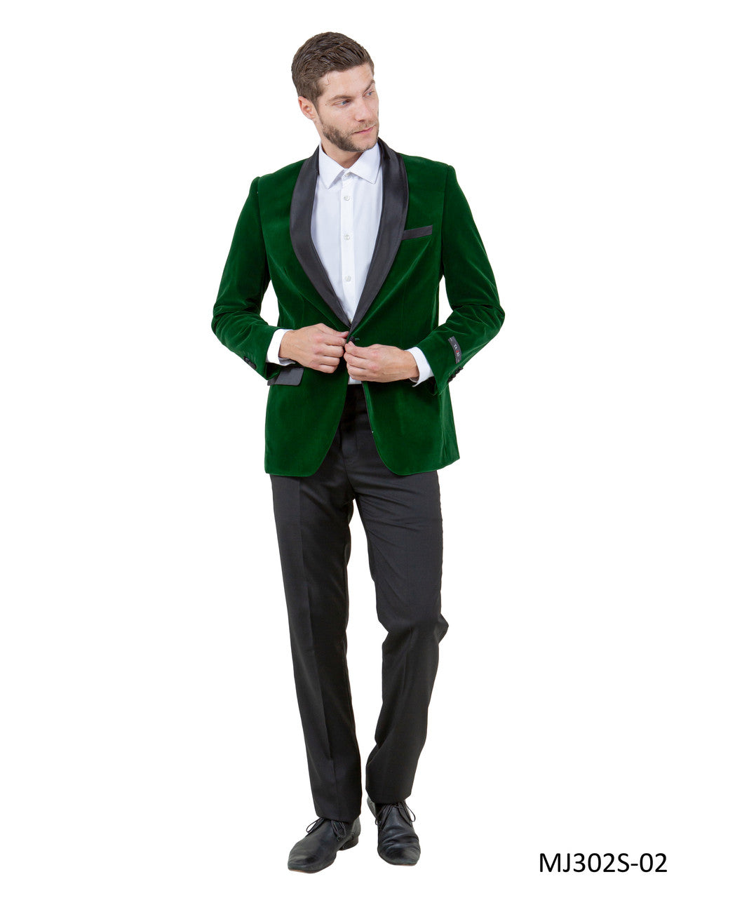 Green Slim Fit Suede Shawl Jacket