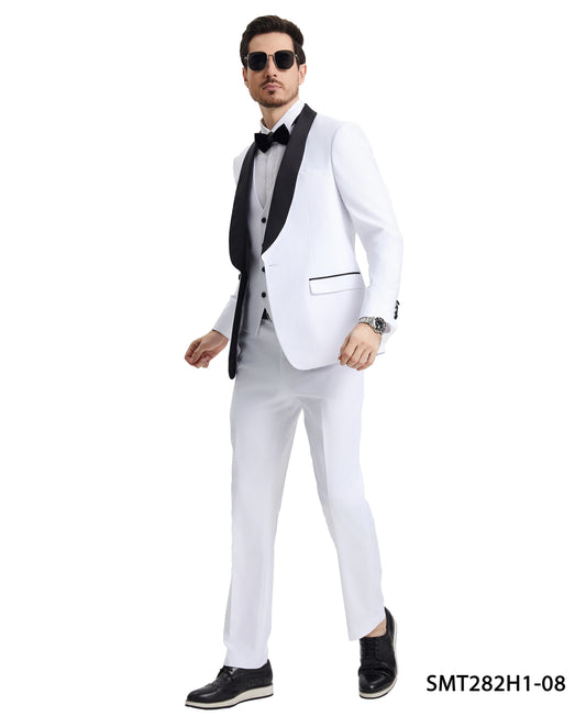 White w/Black Satin Shaw Lapel Coat